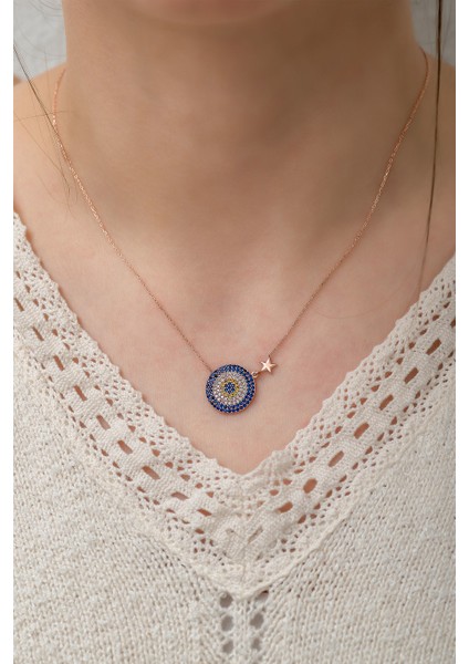 925 Ayar Rose Altın Yıldızlı Gümüş Nazar Kolye fiyatları