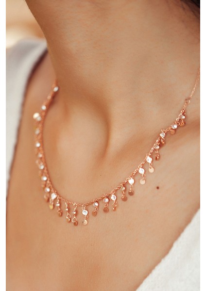 925 Ayar Rose Altın Kaplama Taşlı Gümüş Pul Kolye fiyatları