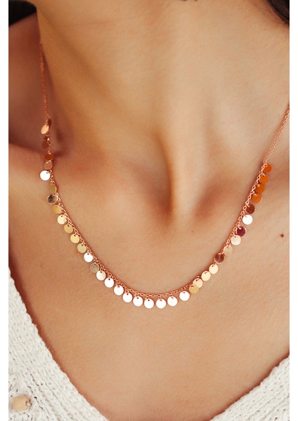 925 Ayar Rose Altın Kaplama Gümüş Pul Kolye