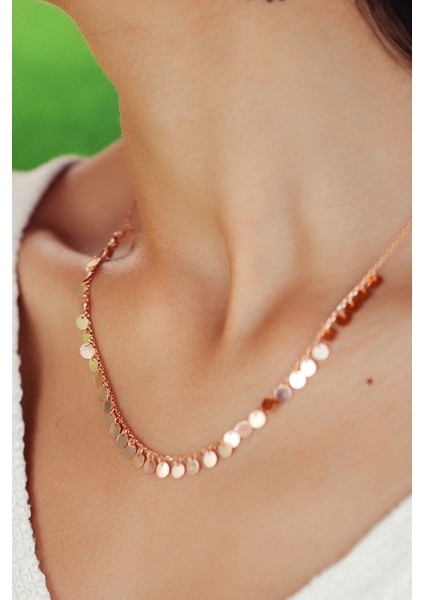 925 Ayar Rose Altın Kaplama Gümüş Pul Kolye fiyatları