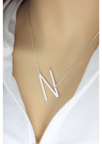 925 Ayar Gümüş Büyük Plaka N Harf Kolye
