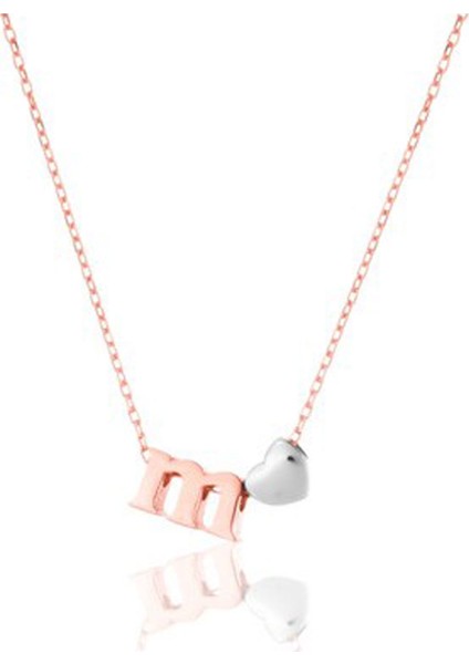 925 Ayar Gümüş Üç Boyutlu M Harfi Kalp Kolye