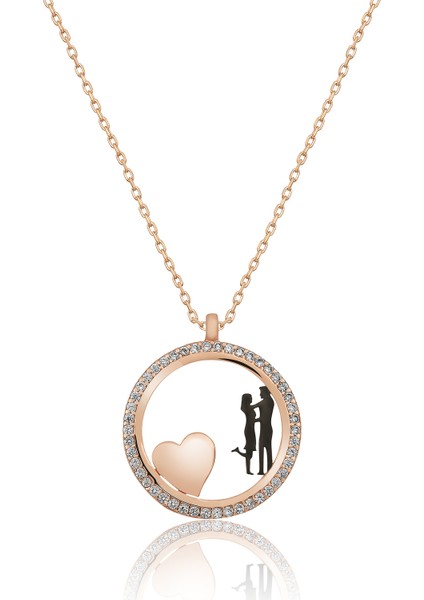 Sevgililer Kalp Aşk Halka Kolye Rose Gold Kaplama Gümüş