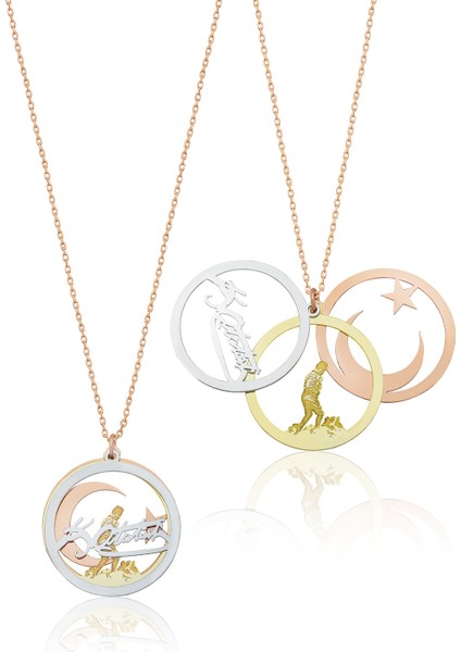 Atatürk Kolye Üç Katmanlı Üç Renk Kaplama 925 Ayar Gümüş