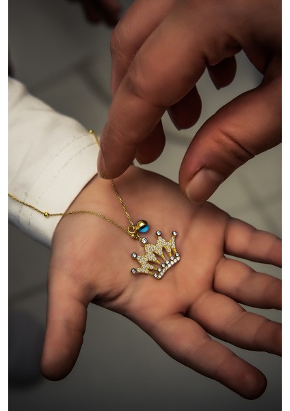 Kraliçe Tacı Kolye Nazargözlü 14 Ayar Altın Kaplama Gümüş