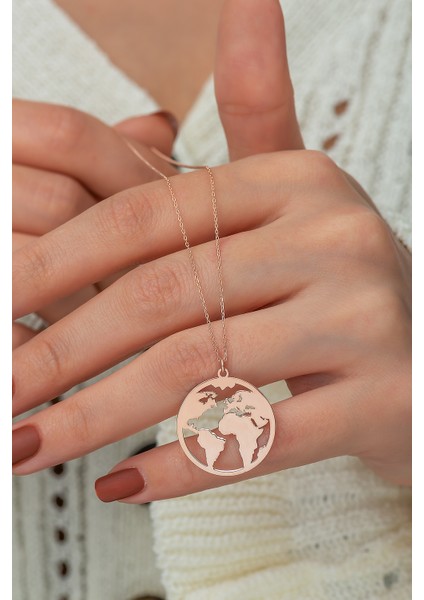 Dünya Haritası Kolye Rose Altın Kaplama 925 Ayar Gümüş fiyatları