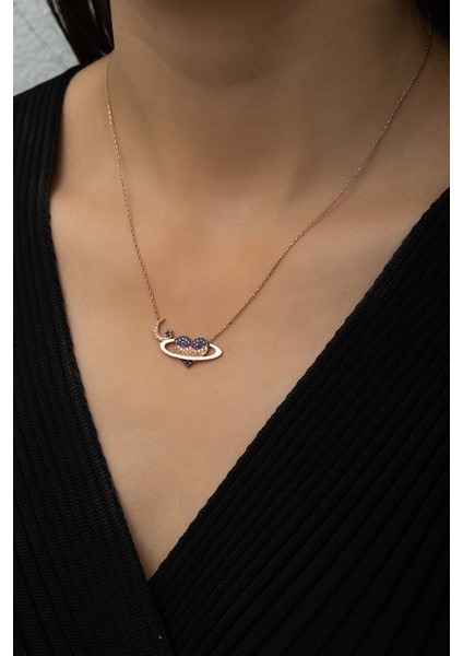 Satürn Kuşaklı Kalp Ay Yıldız Bayrak Kolye Rose Gold Kaplama 925 Ayar Gümüş fiyatları