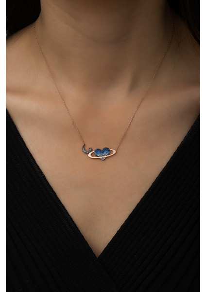 Satürn Kuşaklı Kalp Ay Yıldız Bayrak Kolye Rose Gold Kaplama 925 Ayar Gümüş fiyatları