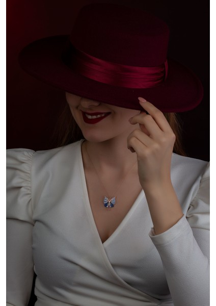 925 Ayar Zirkon Taşlı Rose Altın Kaplama Kelebek Gümüş Kolye