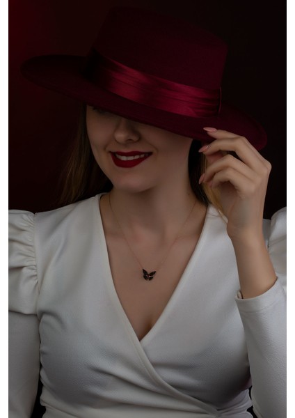 925 Ayar Zirkon Siyah Taşlı Kelebek Gümüş Kolye