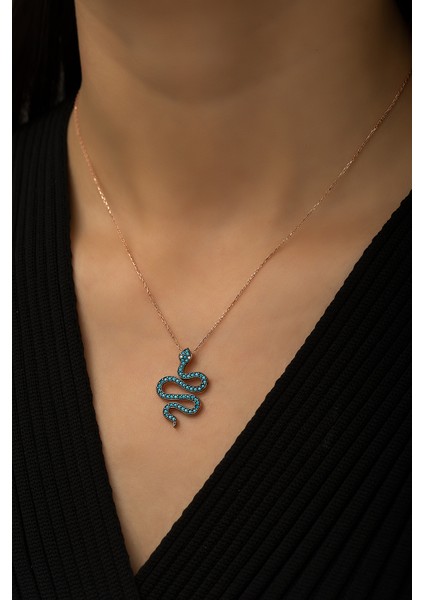 Yılan Kolye Firuze Taşlı Rose Gold Kaplama 925 Ayar Gümüş Kolye fiyatları