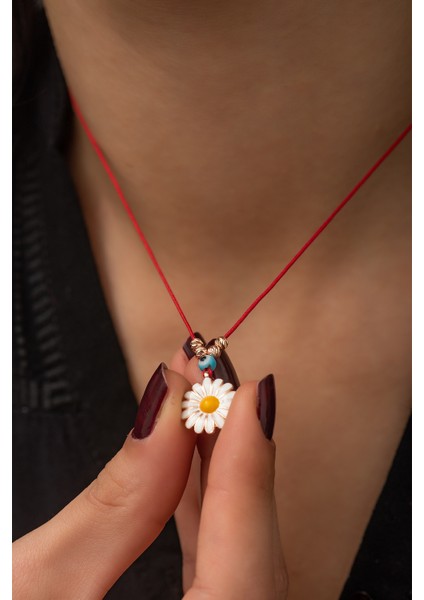 Kırmızı İpli Mineli Paptya Kolye Nazarlı Ve Dorica Toplu Rose Gold Kaplama 925 Ayar Gümüş Küçük Boy Kolye fiyatları