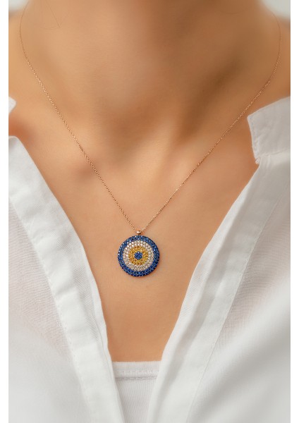 Nazar Kolye 925 Ayar Gümüş Mavi Sarı Ve Beyaz Nano Zirkon Taşlı Kadın Kolyesi fiyatları