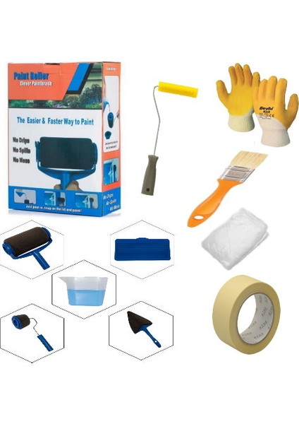 Profesyonel 10 Parça Damlatmayan Boya Rulosu Eldiven Bant Parmak Rulo Boya Tulumu Boya Badana Set