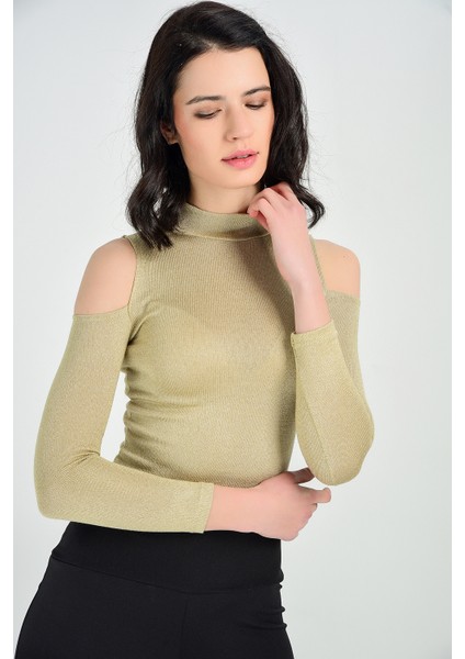 Omuz Basları Açık Balıkcı Yaka Bluz | BLZ14344 Bej fırsatları