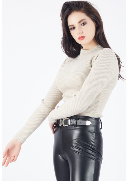 Omuzlari Düğmeli Bluz | BLZ14397 A. Vizon fırsatları