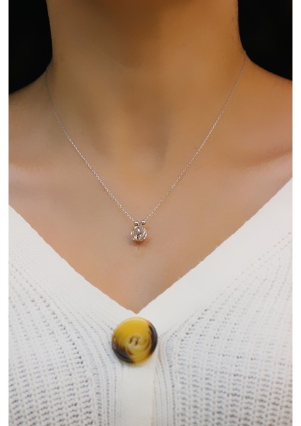 Küre Içinde Zirkon Taşlı Kadın Gümüş Kolye