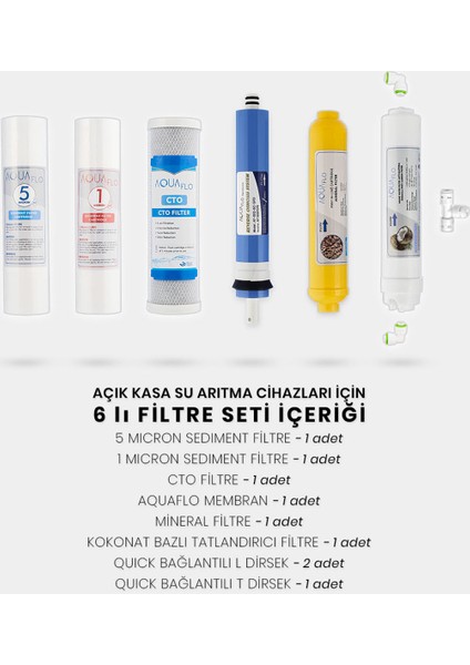 Açık Kasa Su Arıtma Cihazı 6'lı Filtresi Aquaflo Membran Set fiyatları