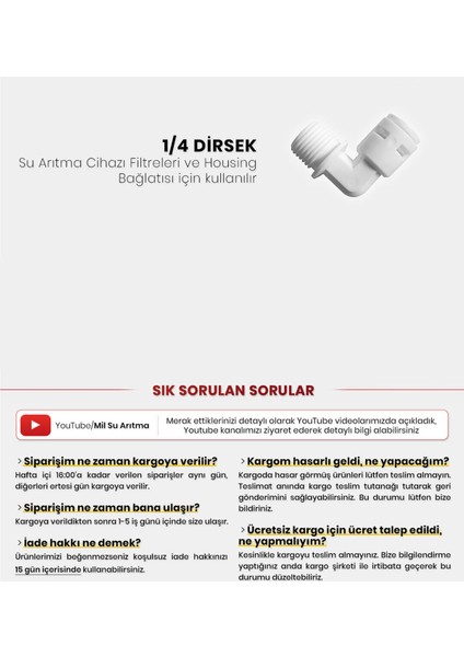 Su Arıtma Cihazı Filtreleri ve Housing Bağlantısı Için 1/4 Dirsek