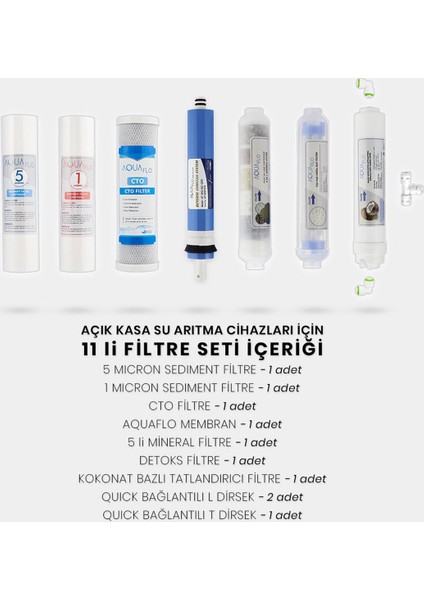 Açık Kasa Su Arıtma Cihazı 11'li Filtresi Aquaflo Membran Set