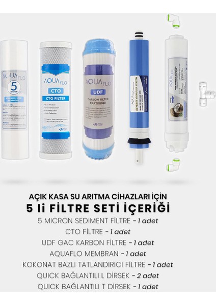 Açık Kasa Su Arıtma Cihazı 5'li Filtresi Gaclı Aquaflo Membran Set fiyatları