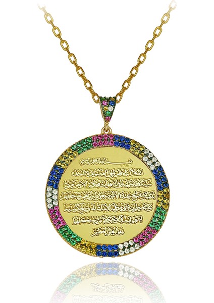 Dualı Kolye Renkli Taşlı Ayetel Kürsi Gümüş Kolye