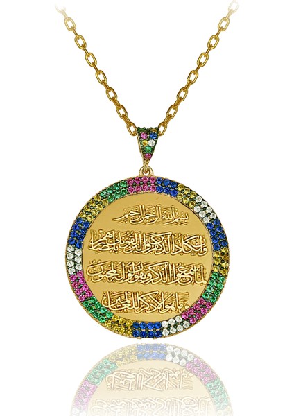 Dualı Kolye Renkli Taşlı Nazar Duası Gümüş Kolye