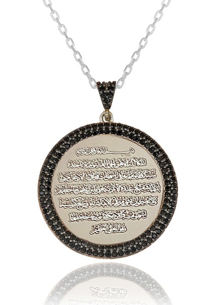 Dualı Kolye Siyah Taşlı Ayetel Kürsi Gümüş Kolye