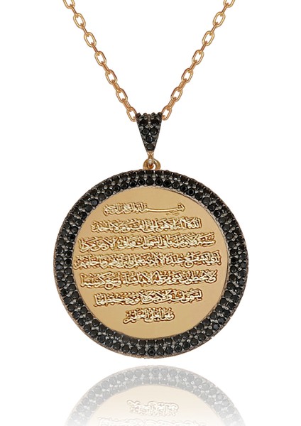 Dualı Kolye Siyah Taşlı Ayetel Kürsi Gümüş Kolye