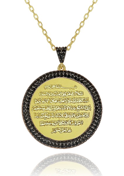 Dualı Kolye Siyah Taşlı Ayetel Kürsi Gümüş Kolye