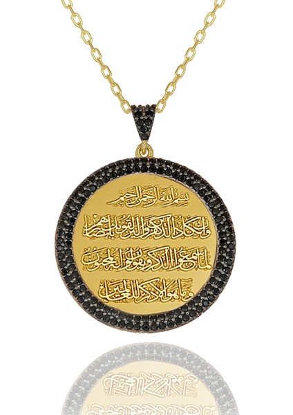 Dualı Kolye Siyah Taşlı Nazar Duası Gümüş Kolye