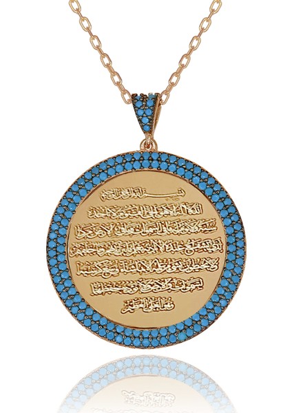 Dualı Kolye Turkuaz Taşlı Ayetel Kürsi Gümüş Kolye