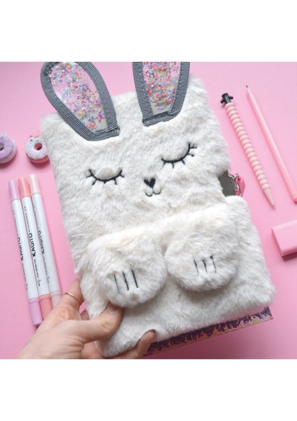 Kilitli Rabbit Peluş Çizgili Defter A5