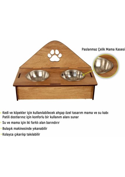 Woodylife Ahşap Kedi ve Köpek Mama ve Su Kabı Mama Kabı Devrilmez