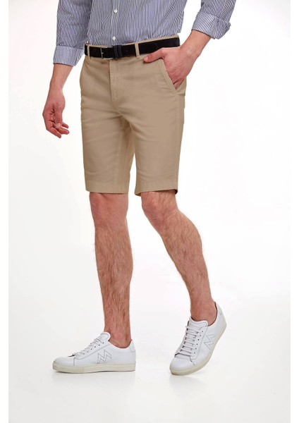 Erkek Camel Pamuk Chino Bermuda Şort