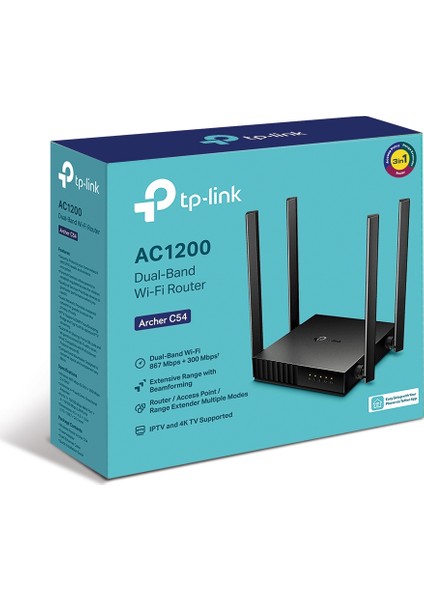 TP-Link Archer C54, AC1200 Mbps, MU-MIMO, Beamforming, All-in-one( Router, Access Point, Range Extender) Modları, Dual-Band Wi-Fi 5 Router