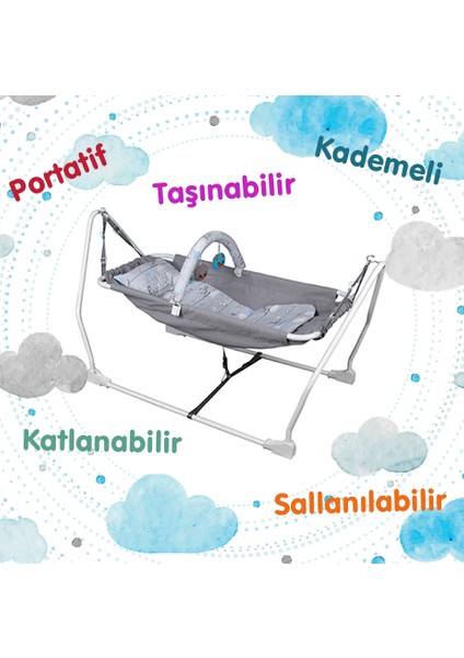 Baby Sleep Oyuncaklı Sallanır Bebek Beşiği - Hamak Beşik - Gri