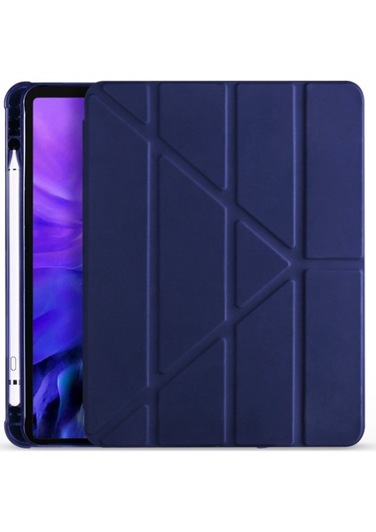 Apple iPad 8. Nesil Kılıf 10.2" Kalem Bölmeli Silikon Smart Cover Lacivert