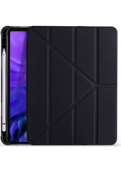 Apple iPad Air 1 Kılıf Kalem Bölmeli Silikon Smart Cover Siyah
