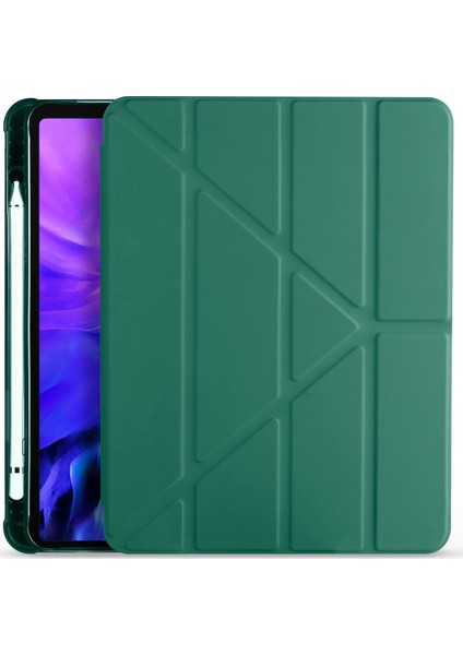 Apple iPad Air 3 Kılıf Kalem Bölmeli Silikon Smart Cover 10.5" Koyu Yeşil