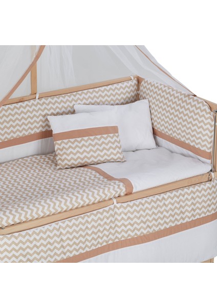 60X120 Naturel Boyasız Beşik + Kahve Zikzak Uyku Seti