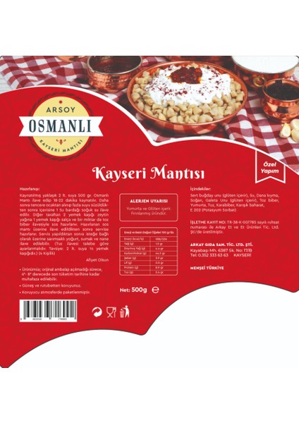 Kayseri Mantısı Özel Yapım El Yapımı 500 gr Vakumlu