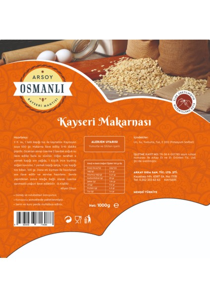 Kayseri Makarnası Kesme Geleneksel 1 kg Vakumlu