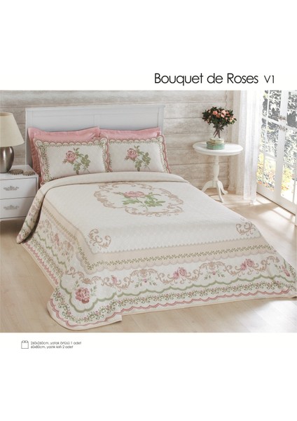 Bouguet De Roses Çift Kişilik Jakarlı Dokuma Yatak Örtüsü