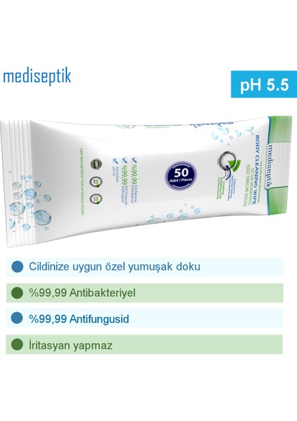 %2 Chg Antibakteriyel Vücut Temizleme Havlusu 50'li - 12 Adet
