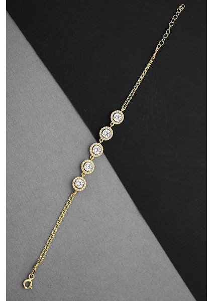 Altın Kaplamalı Gümüş Zirkon Taşlı Su Yolu Bileklik B077101