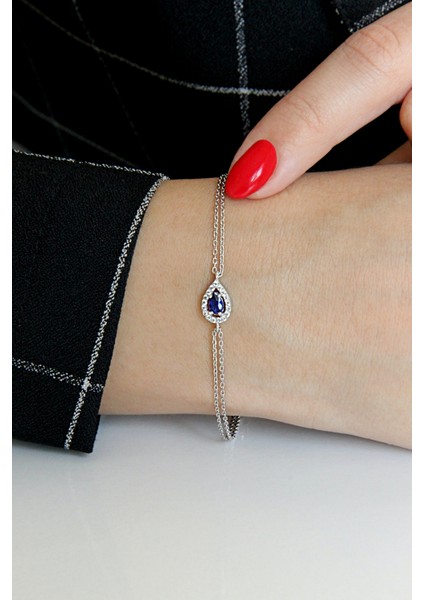 Damla Motifli Zirkon Taşlı Gümüş Bileklik B077201