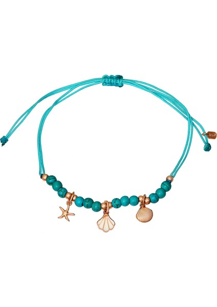 Deniz Canlıları Temalı Gümüş Taşlı Makrome Bileklik B070301