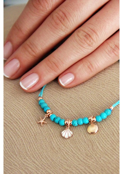 Deniz Canlıları Temalı Gümüş Taşlı Makrome Bileklik B070301 modelleri