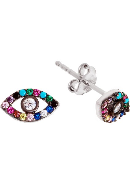 Göz Motifli Renkli Taşlı Gümüş Küpe K072901